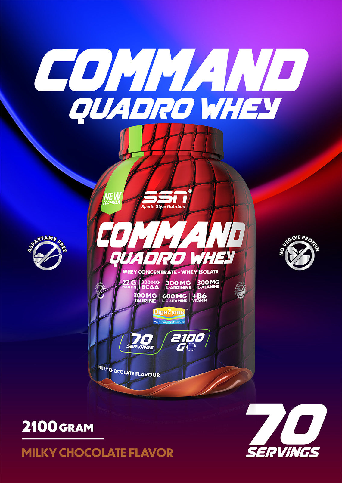 SSN Command Quadro Whey 2100g - Chocolate Flavored Protein Powder Secondary image