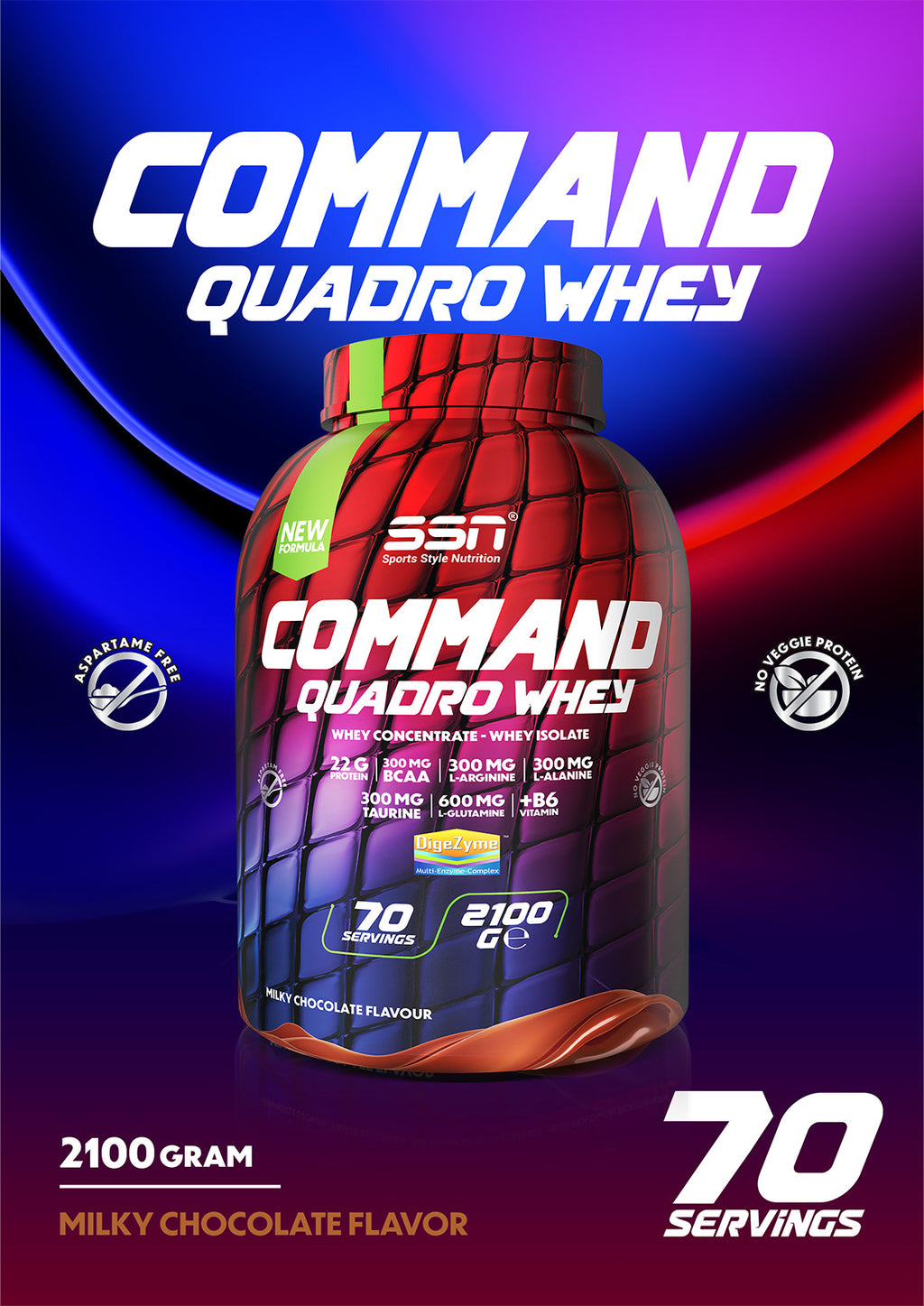 SSN Command Quadro Whey 2100g - Çikolata Aromalı Protein Tozu