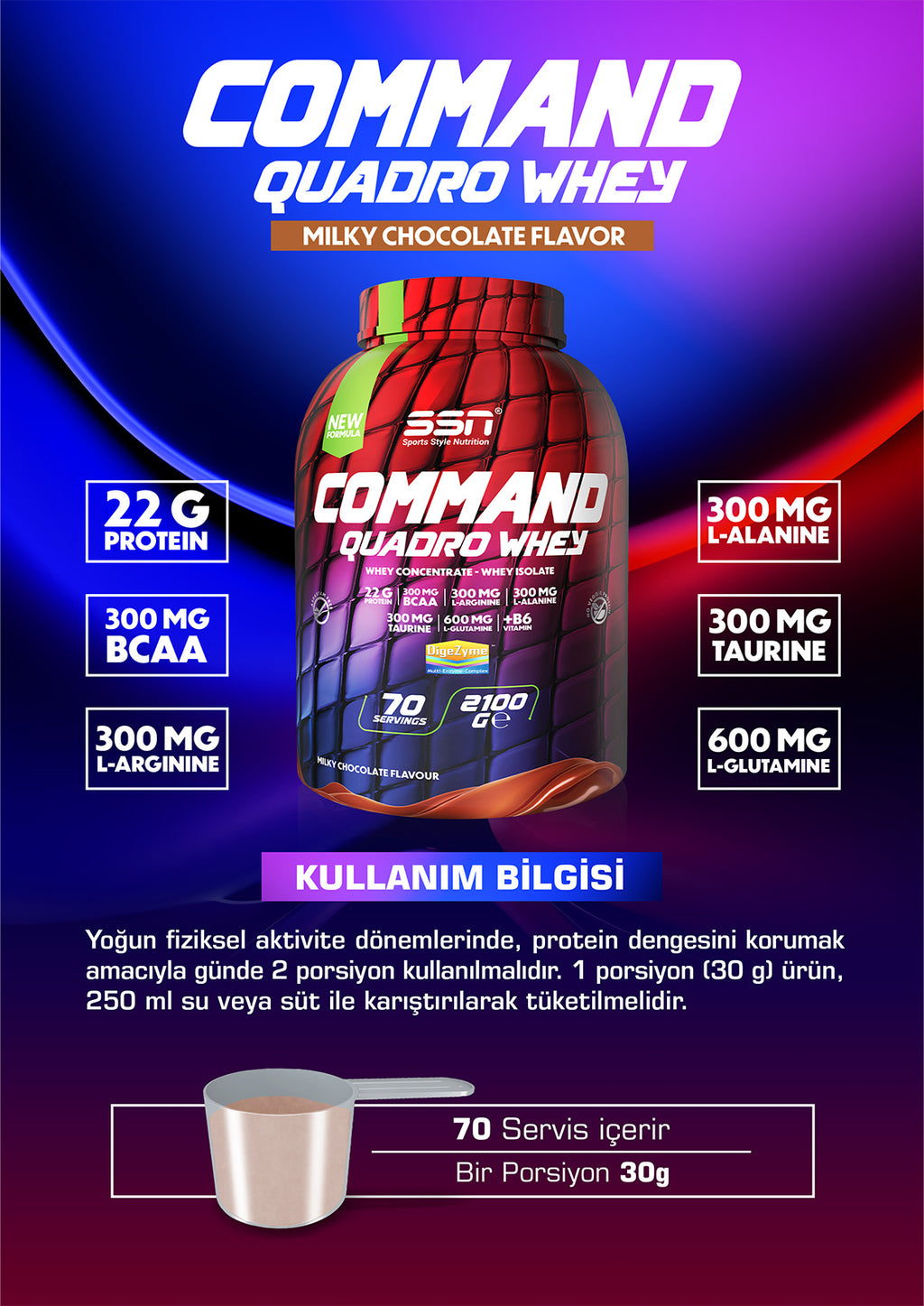 SSN Command Quadro Whey 2100g - Çikolata Aromalı Protein Tozu