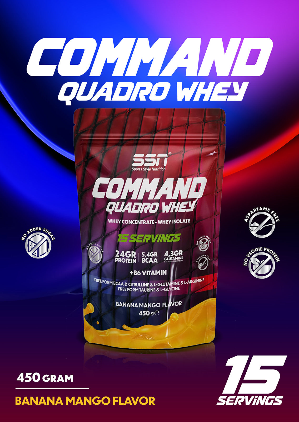 SSN Command Quadro Whey 450g - Muz-Mango Aromalı Protein Tozu (Doypack)