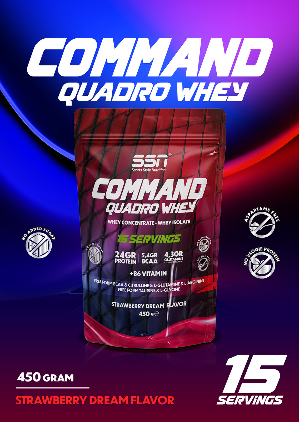 SSN Command Quadro Whey 450g - Strawberry Flavored Protein Powder (Doypack) Secondary image