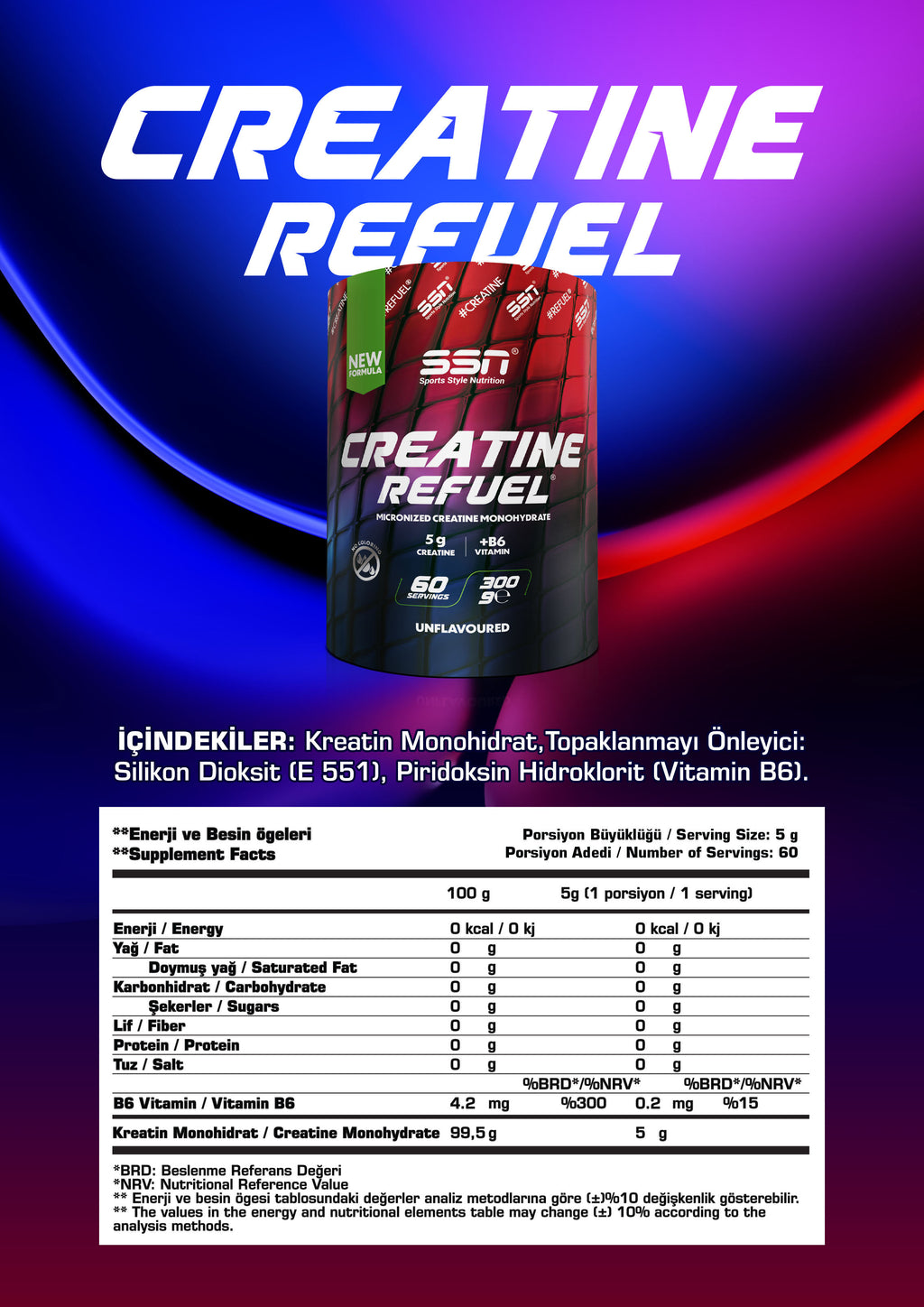 SSN Creatine Refuel 300g Aromasız Kreatin