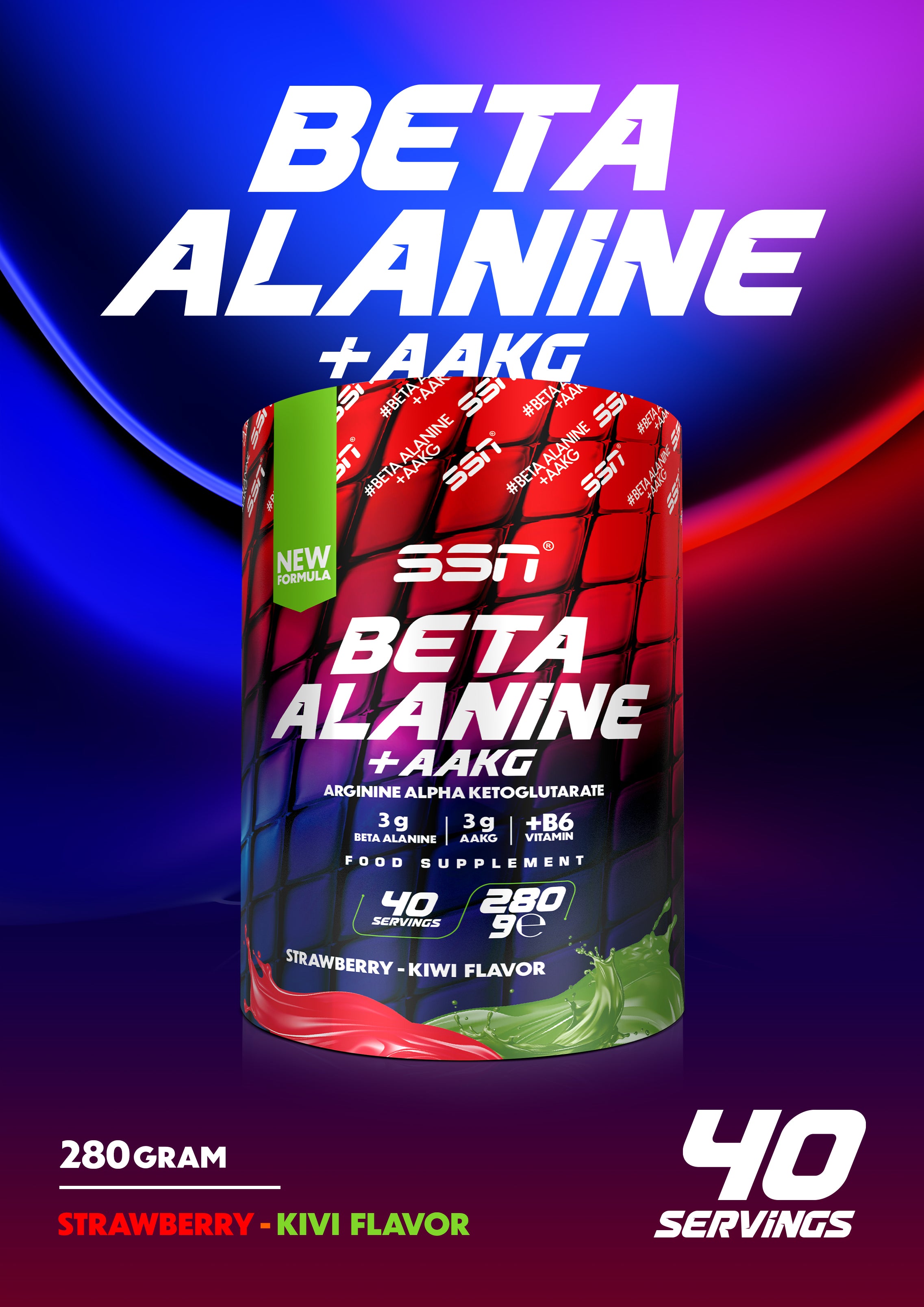 SSN Beta Alanine + AAKG Refuel 280g - Strawberry Kiwi Flavored Supplement Secondary image
