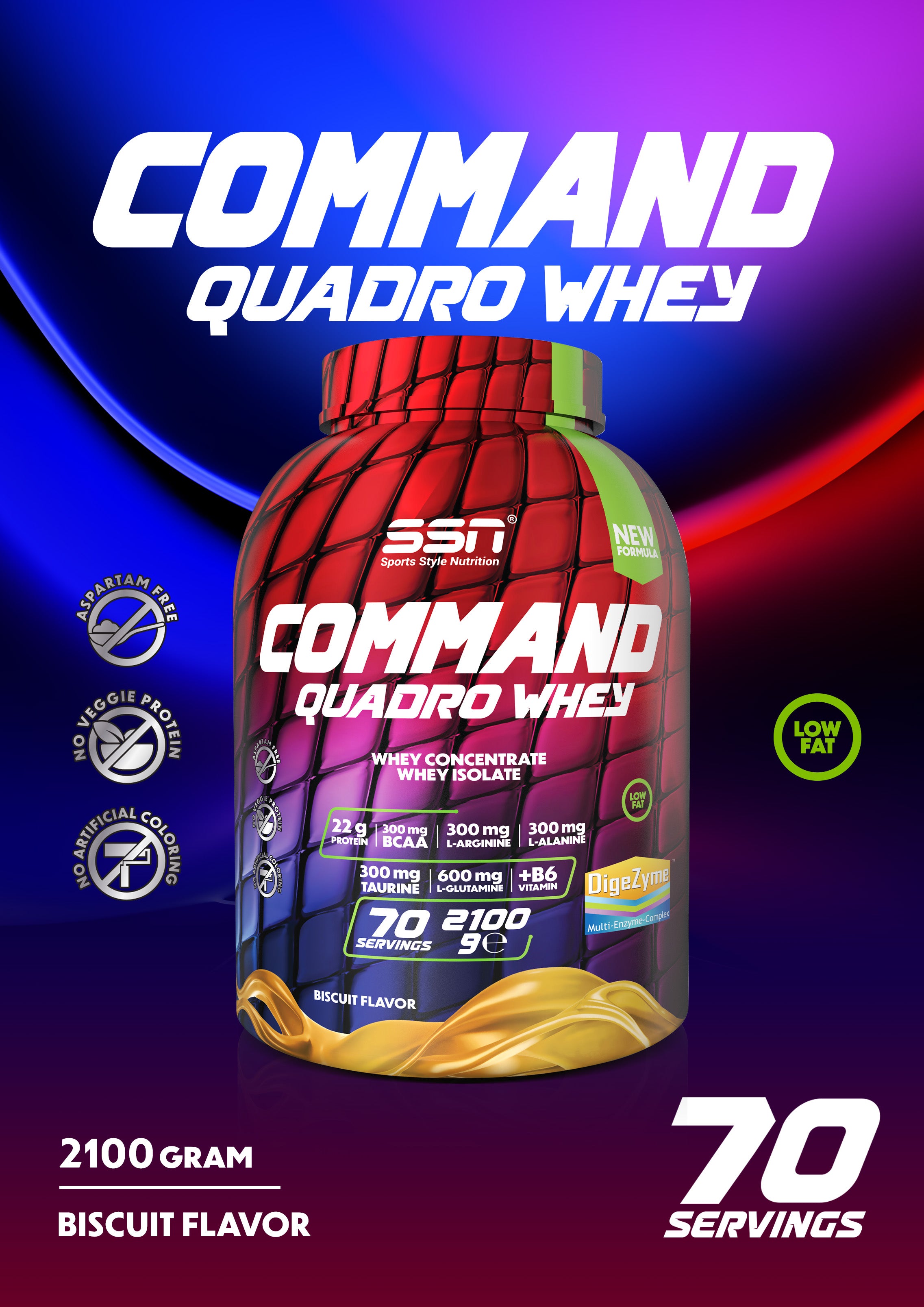 SSN Command Quadro Whey 2100g - Bisküvi Aromalı Protein Tozu Ürün ikincil görseli