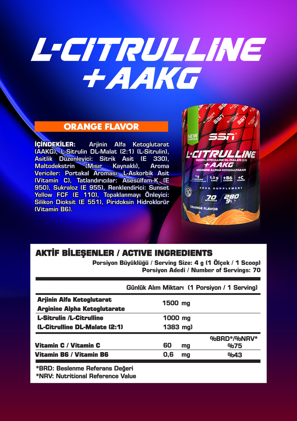 SSN Citrulline Malate + AAKG 280g - Portakal Aromalı