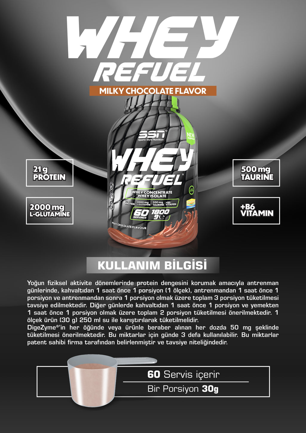 SSN Whey Refuel 1800g - Çikolata Aromalı Protein Tozu