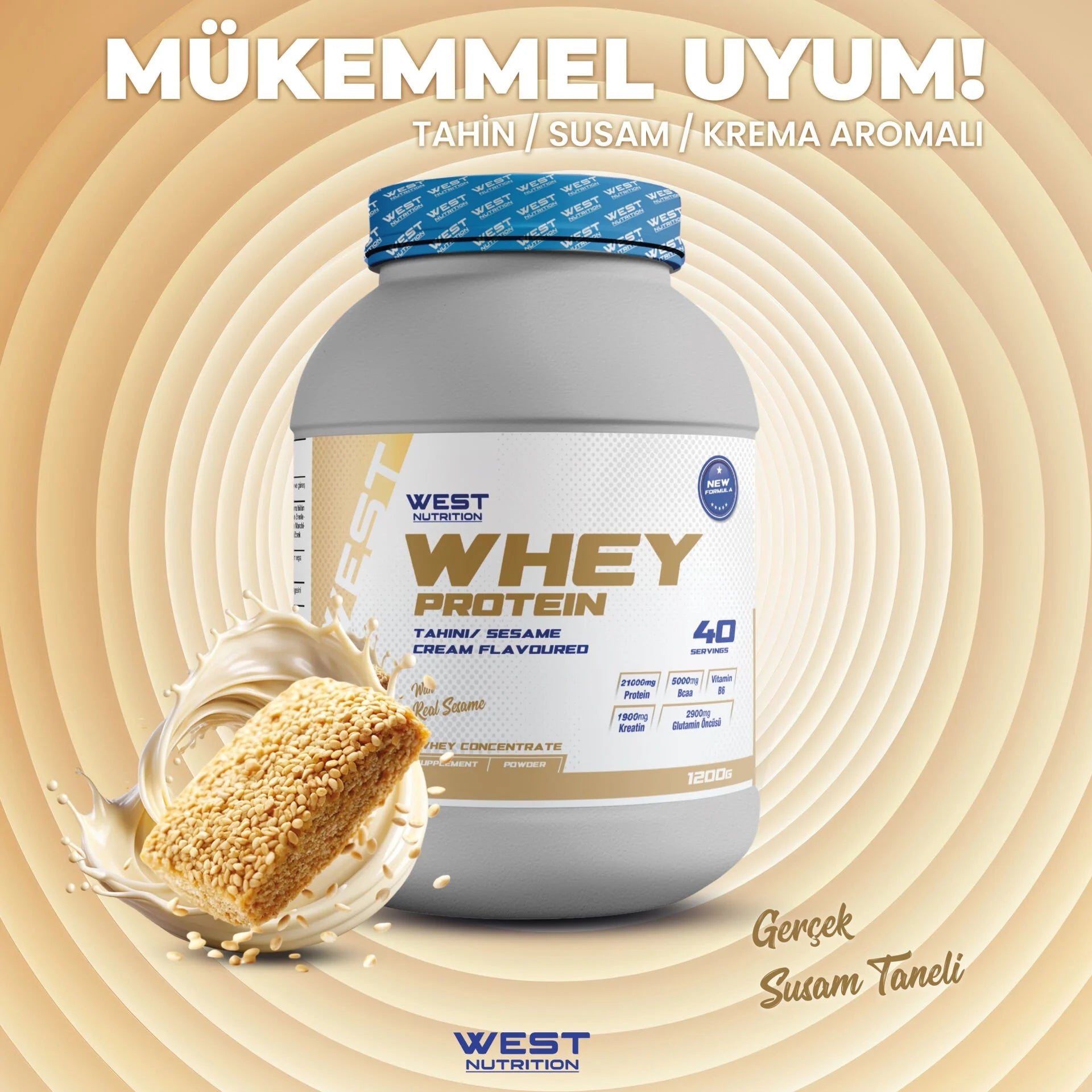 West Whey Protein Tozu 1200g - Tahin ve Susam Krema Aromalı