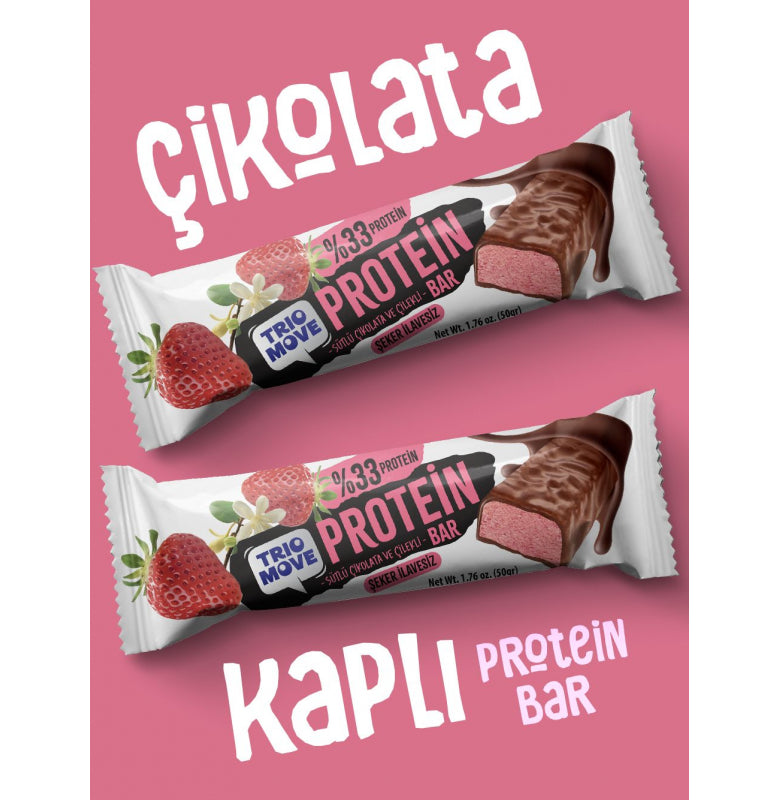 Trio Move %33 Protein Bar Çilek 50g - Yüksek Protein (Tekli)