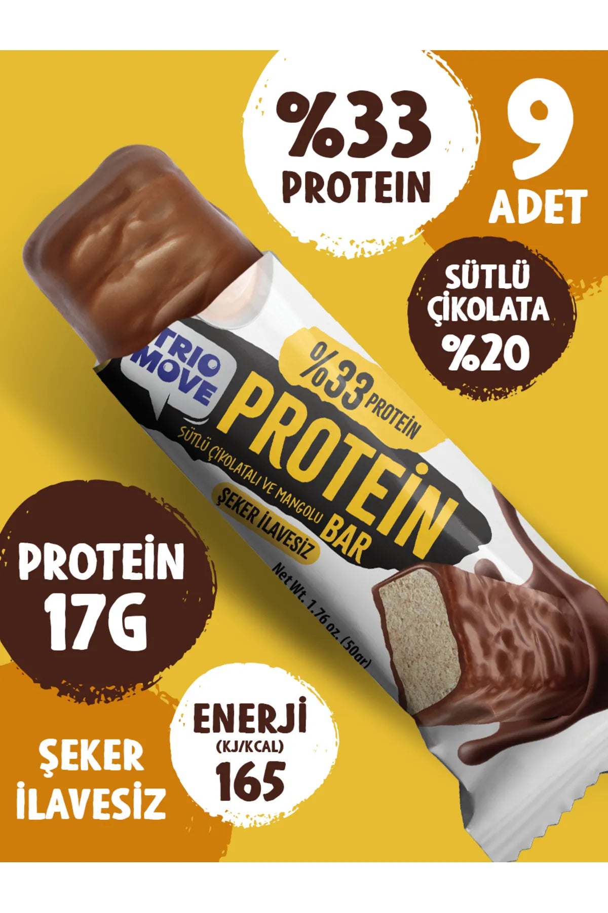 Trio Move %33 Protein Bar 9'lu Kutu - Mango Aromalı Bar