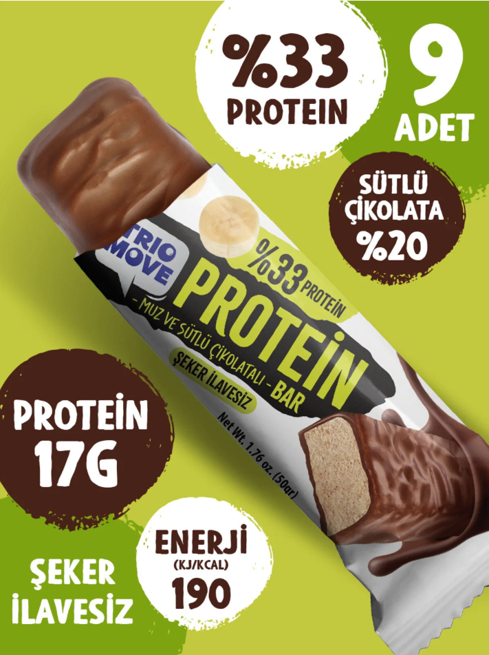 Trio Move %33 Protein Bar 9'lu Kutu - Muz Aromalı Diyet Atıştırmalık