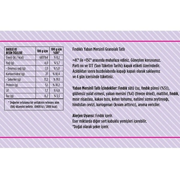 Vegan Milk B.Parfe Yaban Mersinli ve Fındıklı 275g - Glutensiz ve Diyet