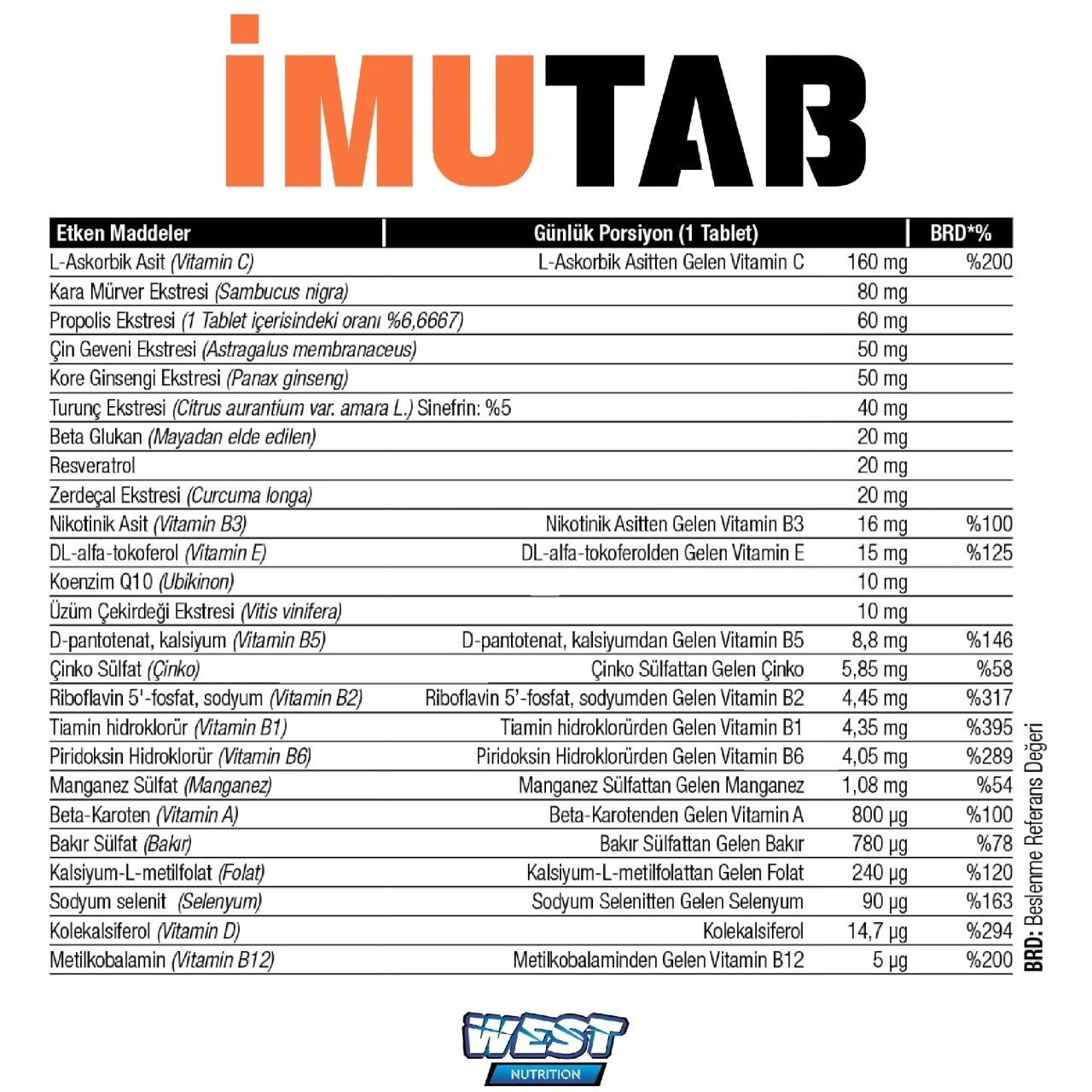 West İmutab Kara Mürver (Sambucus) & Propolis Ekstreli MULTİVİTAMİN MİNERAL 60 Tablet Ürün ikincil görseli