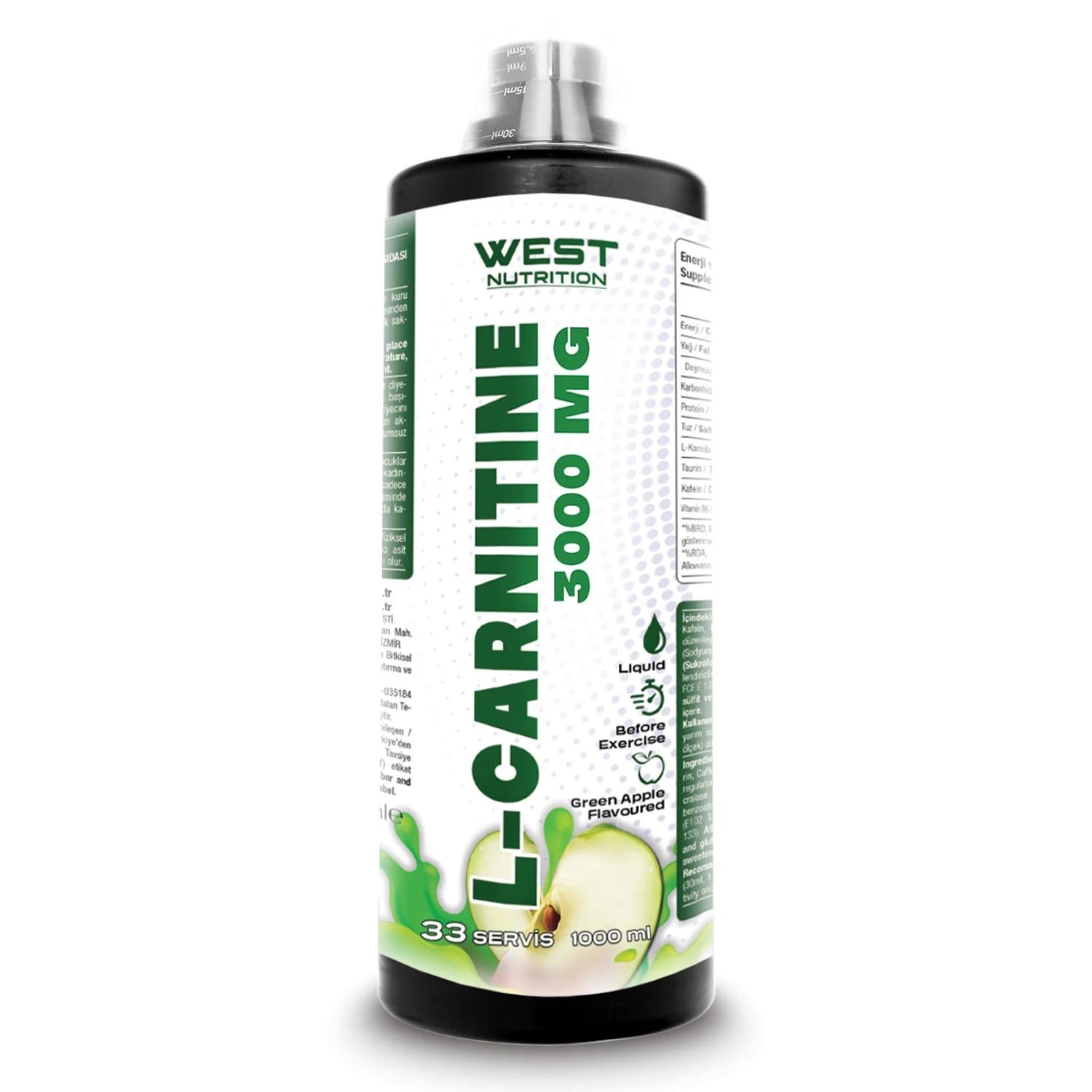 West L-Carnitine Yeşil Elma Aromalı Likit L-Karnitin 1000ml