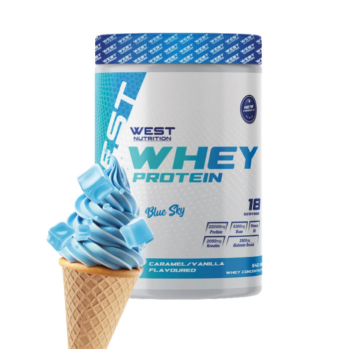 West Whey Protein Tozu 540g 18 Servis Blue Sky Vanilya Karamel Aromalı